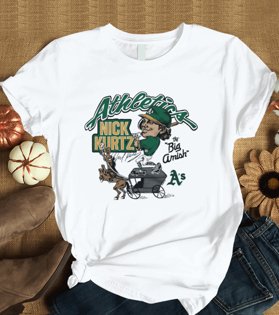 Nick Kurtz 16 Athletics Baseball The Big Amish Cartoon AS T-Shirt