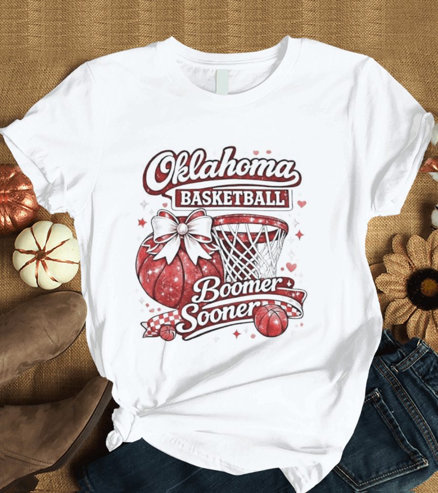 Oklahoma Basketball Boomer Sooner Holiday Bow Basketball Hoop T-Shirt