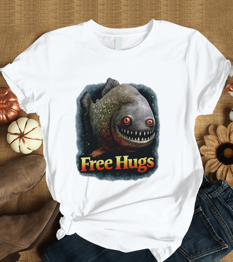 Piranha Free Hugs Creepy Fish Joke T-Shirt