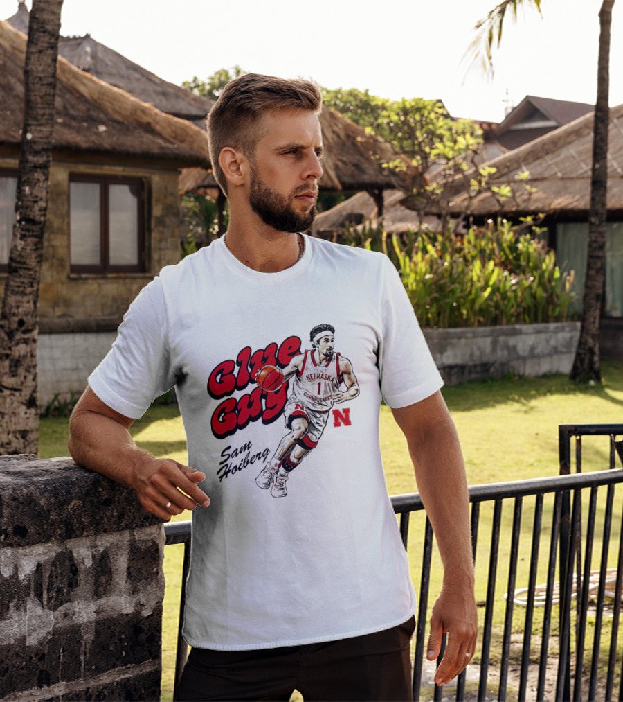 Nebraska Cornhuskers Glue Guy Sam Hoiberg Cartoon Basketball Player T-Shirt