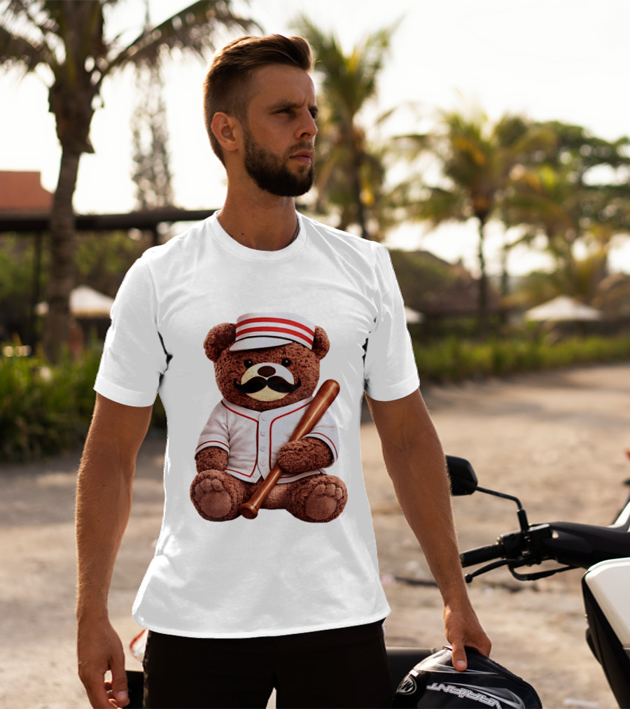 Teddy Bear Baseball Player With Bat And Jeyser Striped Uniform T-Shirt