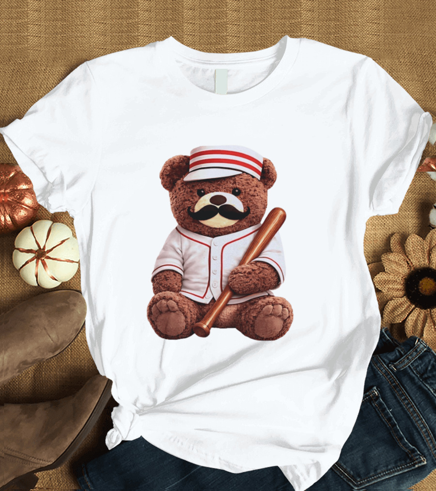 Teddy Bear Baseball Player With Bat And Jeyser Striped Uniform T-Shirt