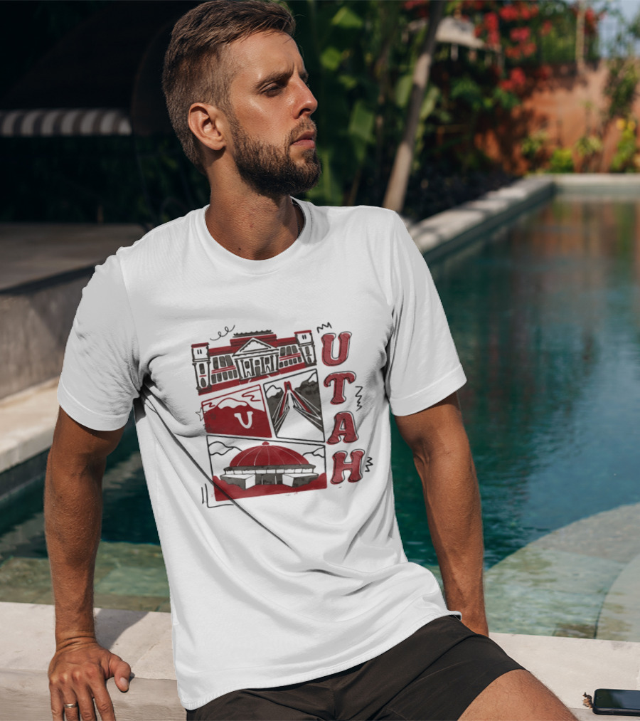 Utah Utes Campus Landmarks Huntsman Center Graphic Red T-Shirt