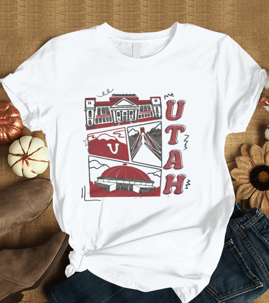 Utah Utes Campus Landmarks Huntsman Center Graphic Red T-Shirt