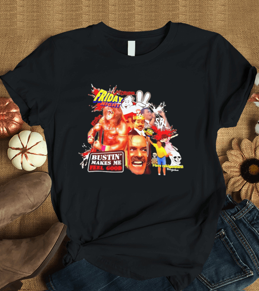 Friday Night Spook Man Bustin' Makes Me Feel Good Skeleton Lovers Retro Stars T-Shirt