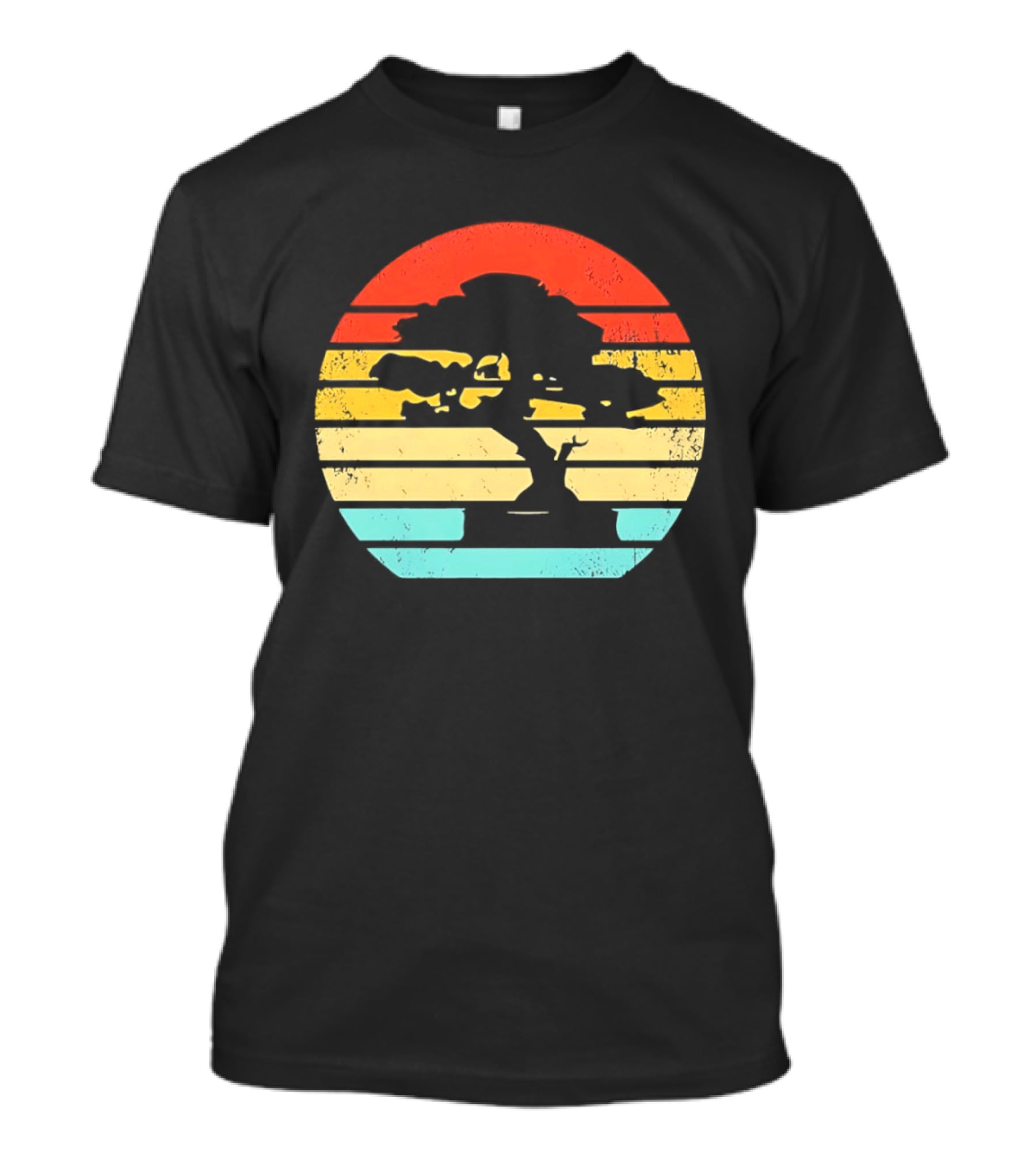 Bonsai Tree Silhouette Japan Retro Sunset T-Shirt