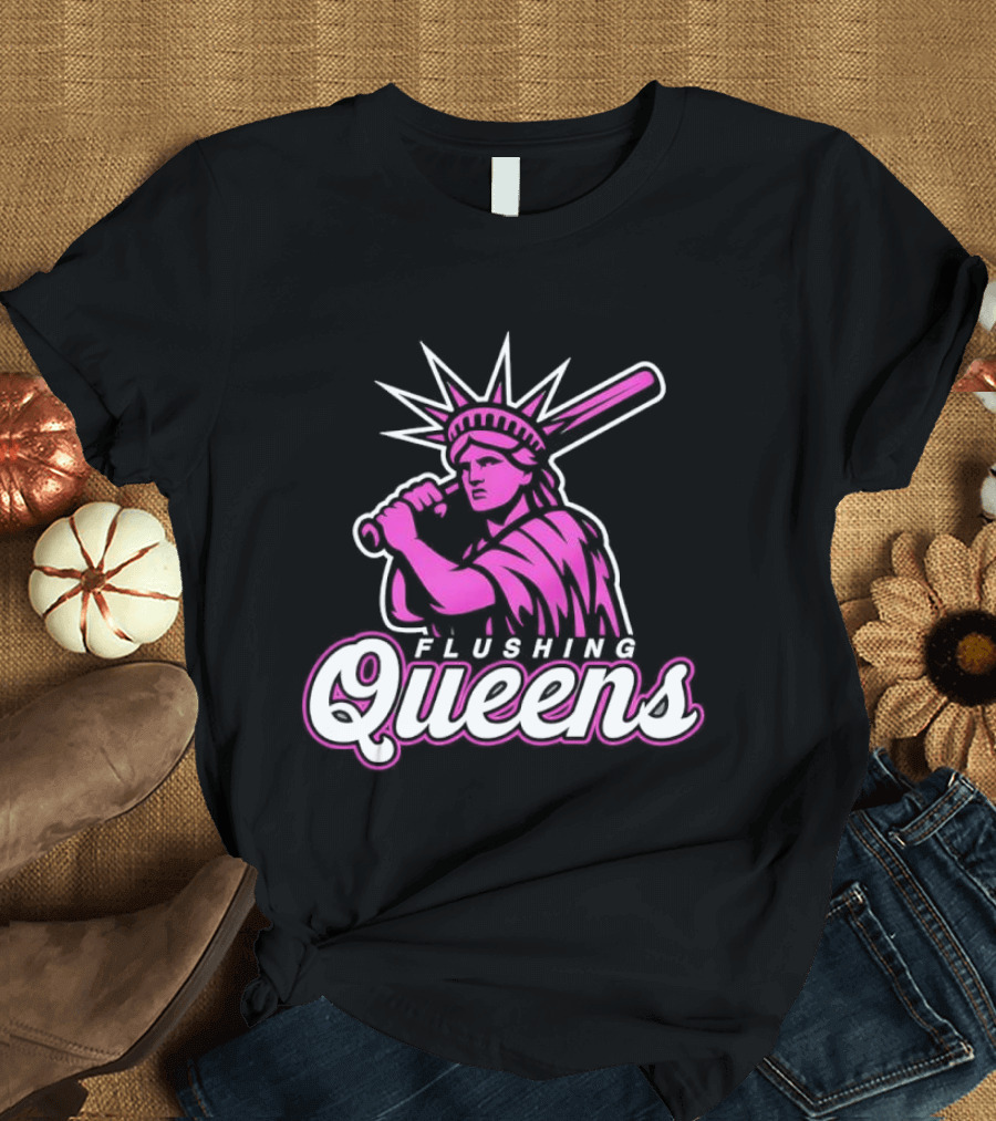Flushing Queens Statue Of Liberty Baseball Bat Icon Mets T-Shirt