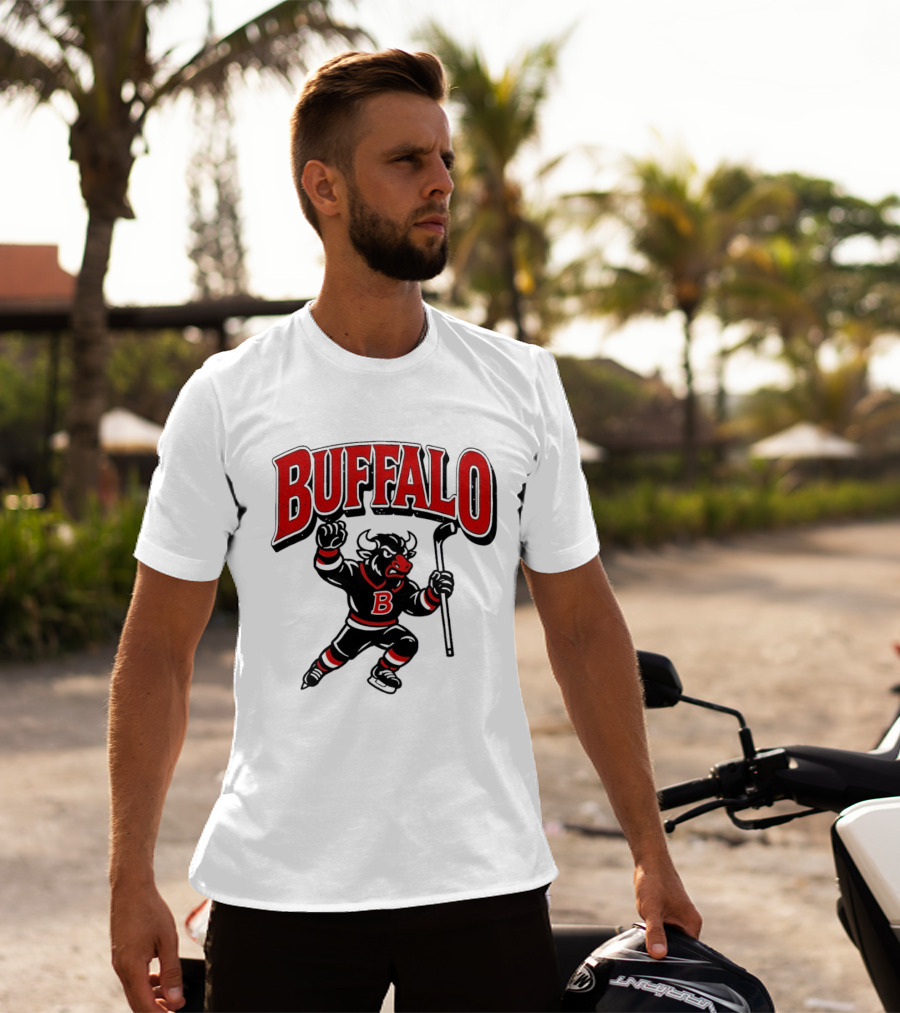 Buffalo Sabres Hockey Bull Holding Stick Retro Sports Team T-Shirt