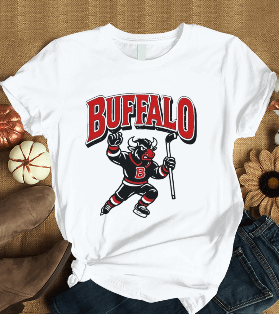 Buffalo Sabres Hockey Bull Holding Stick Retro Sports Team T-Shirt