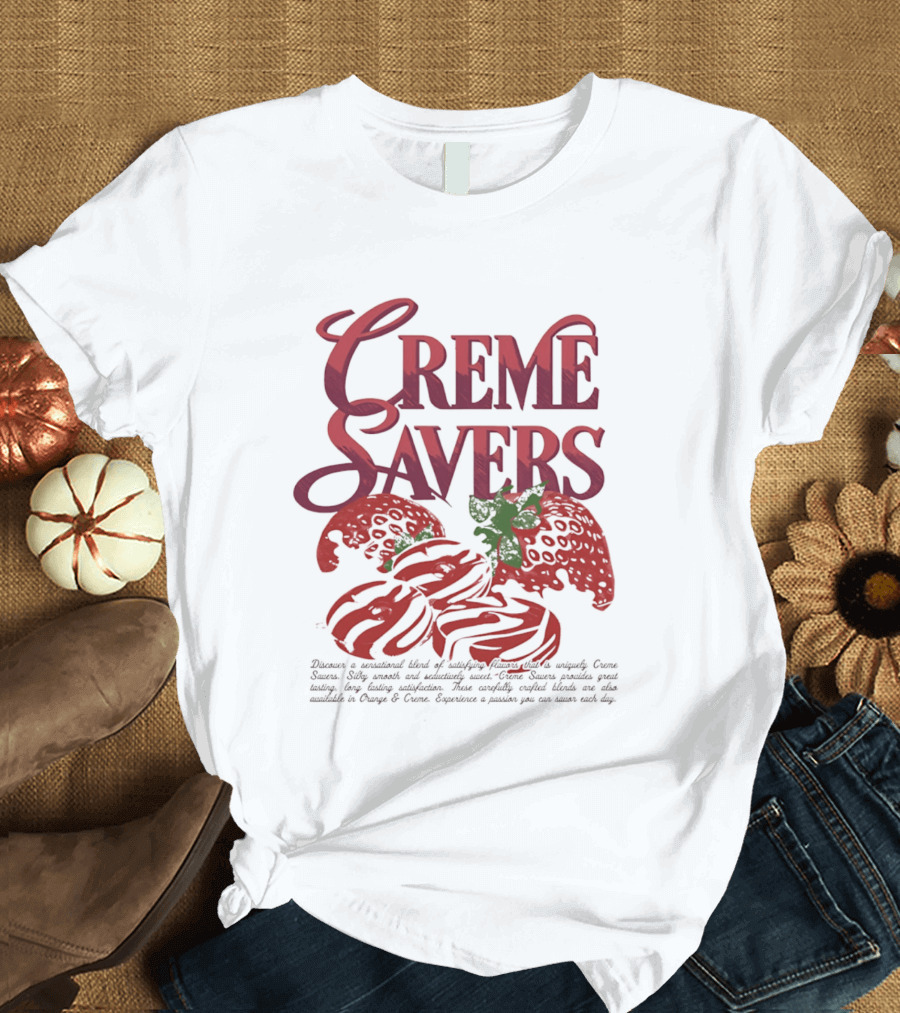 Creme Savers Strawberry Swirl Candy Logo With Strawberries T-Shirt