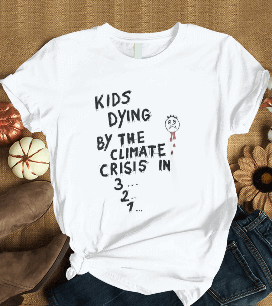 Kids Dying By The Climate Crisis In 3 2 1 Red Paintbrush Drawing T-Shirt