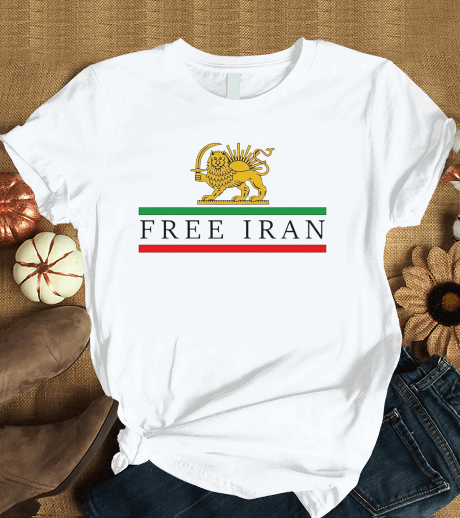 Free Iran Persian Lion And Sun Icon With Green Red Bars T-Shirt