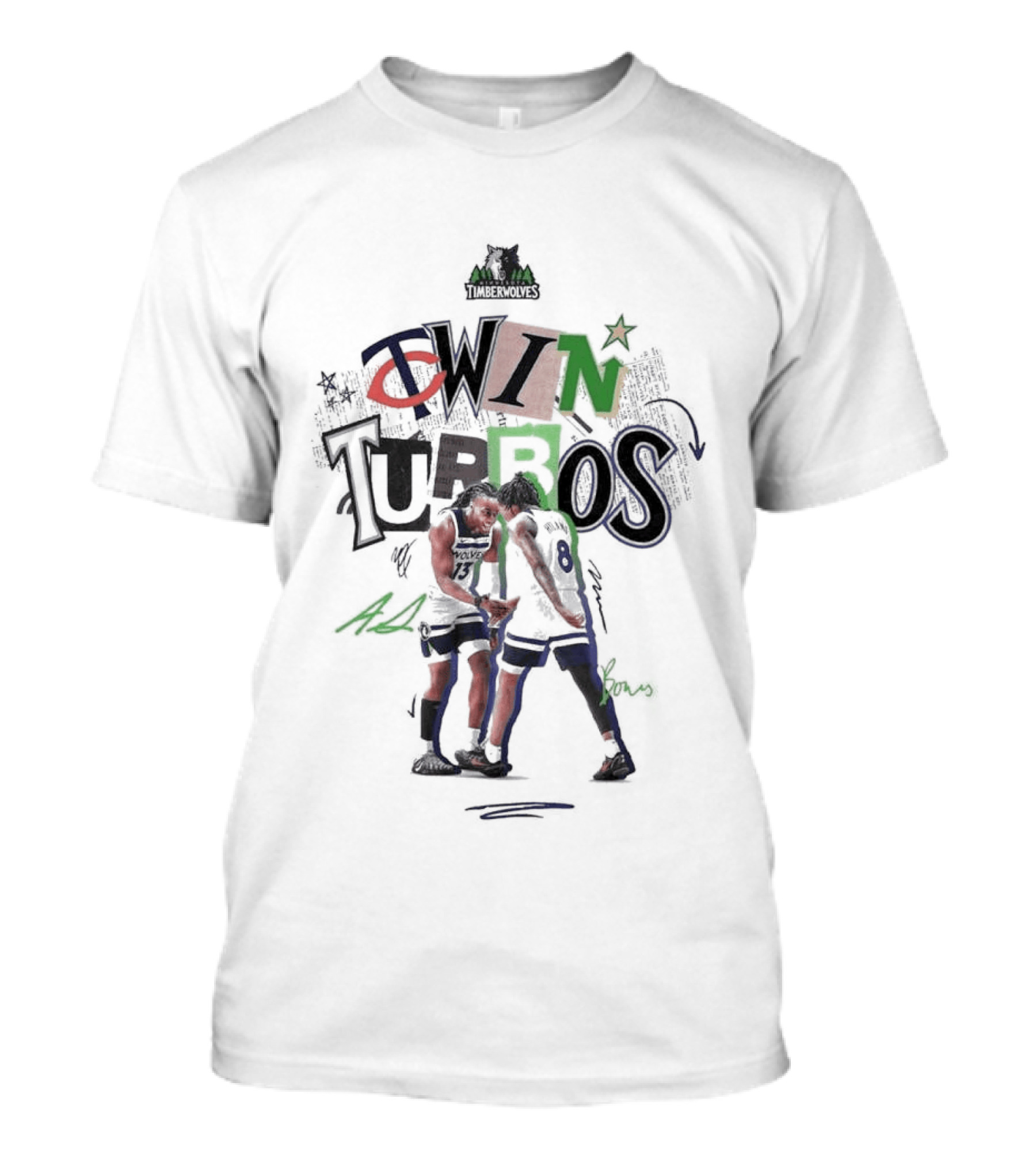 Minnesota Timberwolves Twin Turbos Ayo X Bones NBA Team Collaboration T-Shirt
