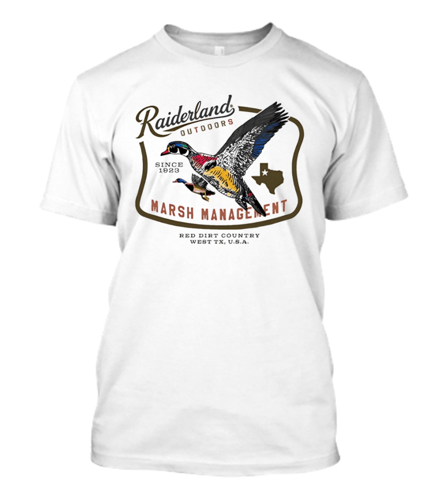 Raiderland Outdoors Marsh Management Since 1926 Red Dirt Country West TX USA T-Shirt