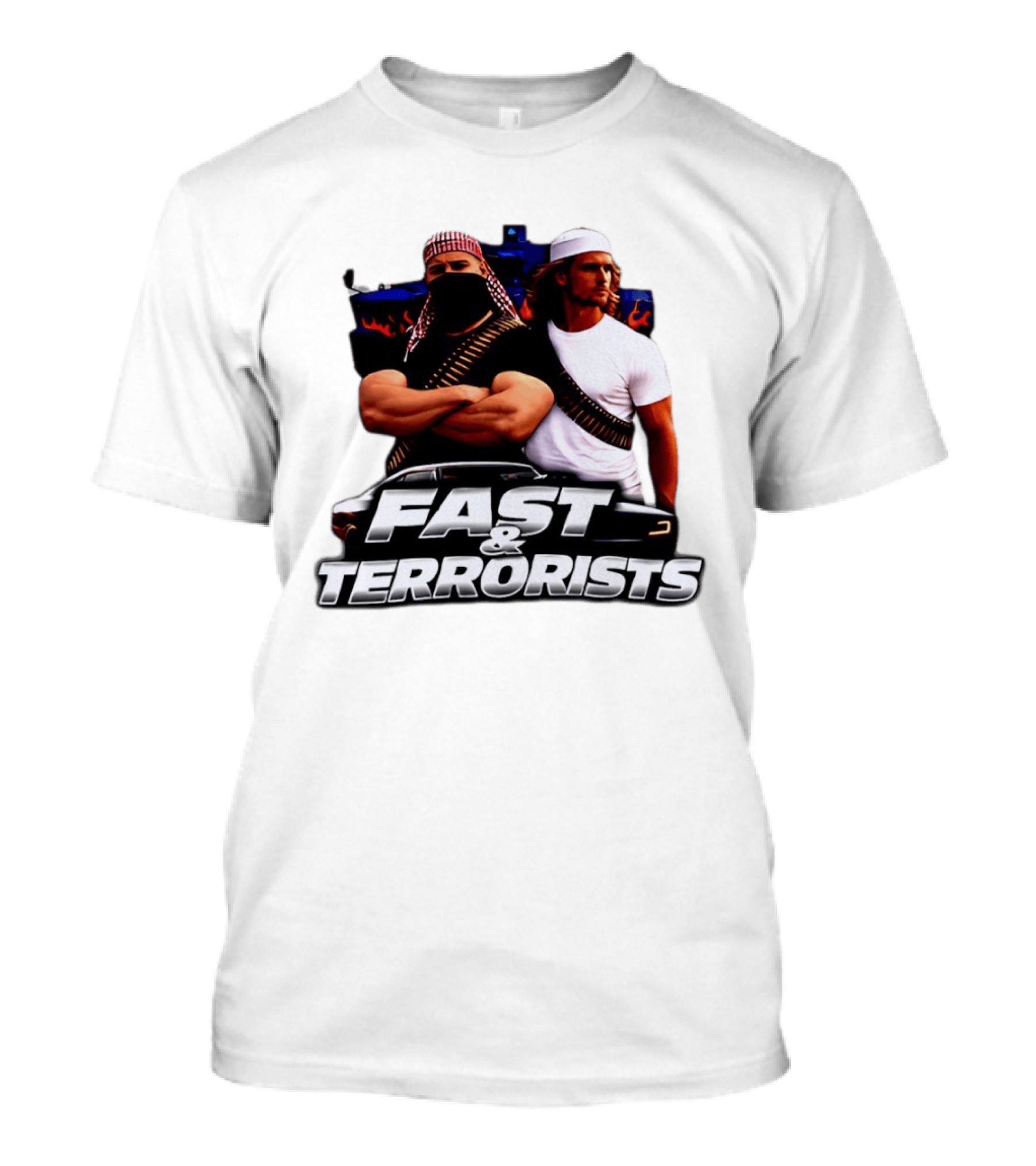 Fast & Terrorists Movie Parody With Muscle Cars And Bandolier T-Shirt