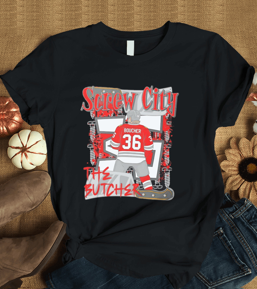 Screw City Boucher 36 The Butcher Rockford IceHogs Hockey T-Shirt