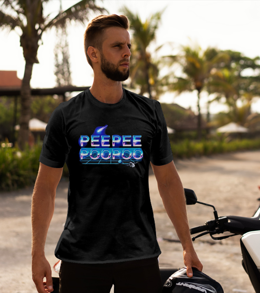 Peepee Poopoo Retro Space Neon Grid Bird Rocket T-Shirt
