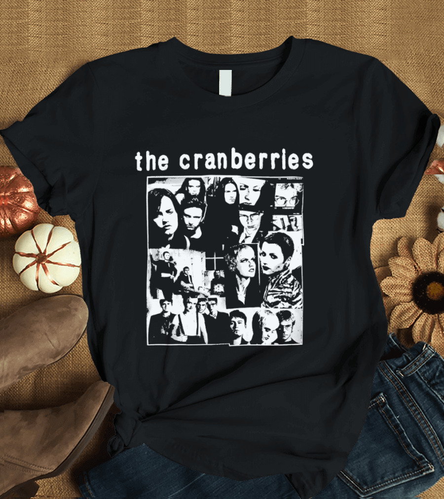 The Cranberries Band Photo Collage White Text Maroon T-Shirt