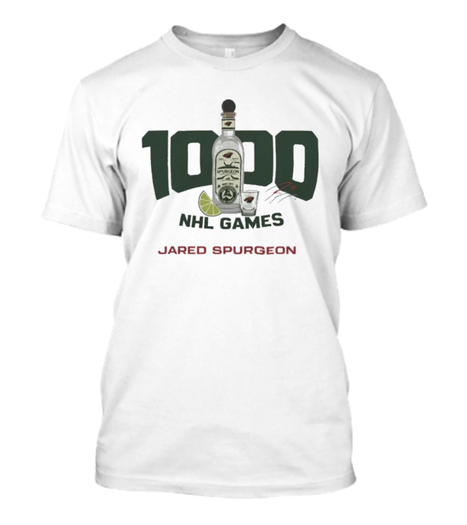 Jared Spurgeon 1000 NHL Games Celebration With Lime And Shot Glass T-Shirt