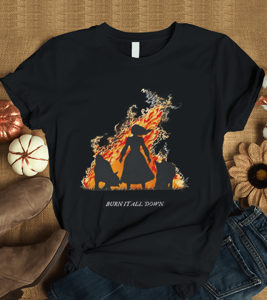 Burn It All Down Matriarchy Flames Woman Wolves T-Shirt