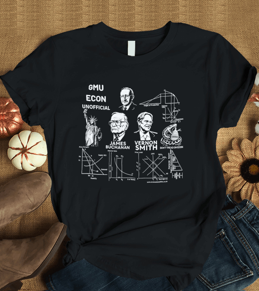 GMU Econ Unofficial James Buchanan Vernon Smith Liberty Diagrams Gadsden Snake T-Shirt