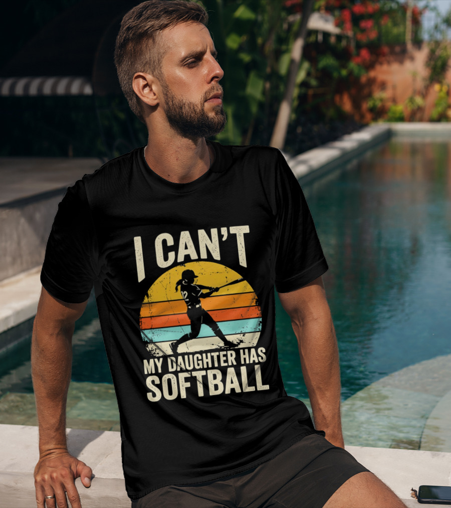 Softball Player 12 I Can't My Daughter Has Softball Sunset T-Shirt
