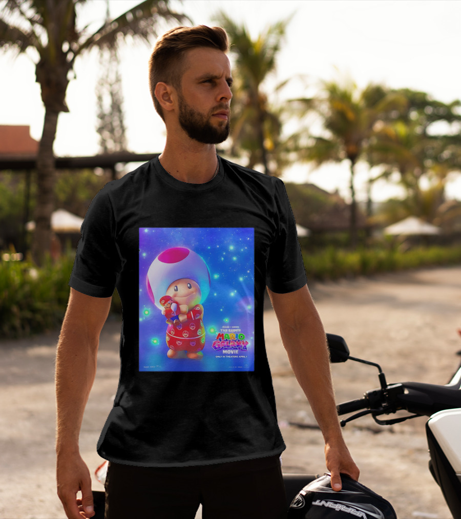The Super Mario Galaxy Movie Toad Hugging Mario Pajamas Only In Theaters April 1 T-Shirt