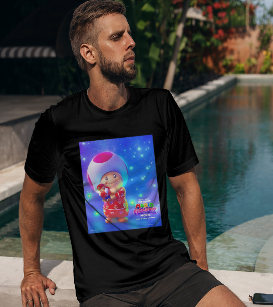 The Super Mario Galaxy Movie Toad Hugging Mario Pajamas Only In Theaters April 1 T-Shirt