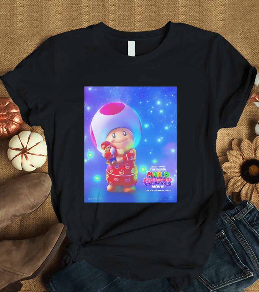 The Super Mario Galaxy Movie Toad Hugging Mario Pajamas Only In Theaters April 1 T-Shirt