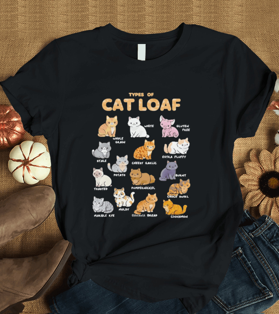 Types Of Cat Loaf Illustrated Cute Feline Varieties T-Shirt