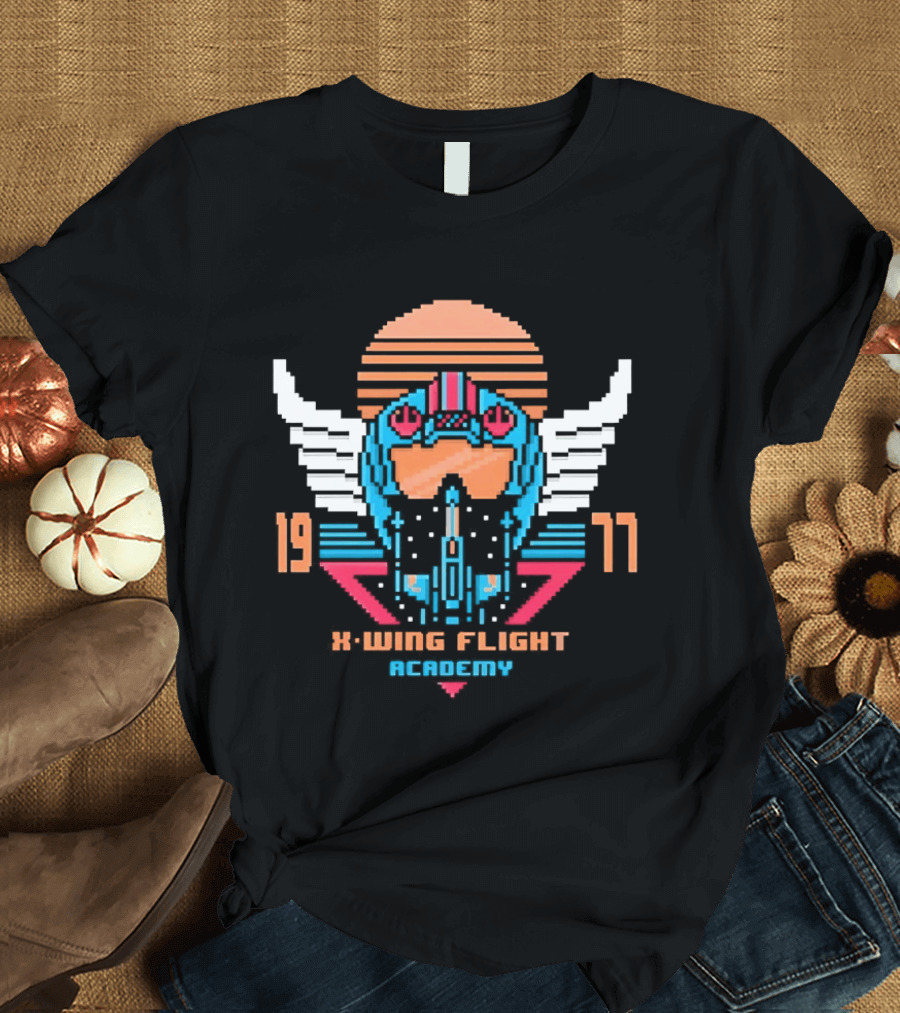 X Wing Flight Academy 1977 Rebel Pilot Pixel Art Starfighter Helmet T-Shirt