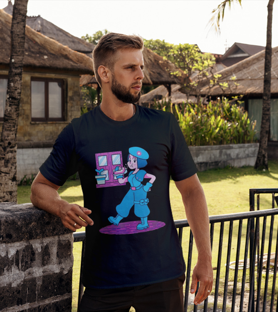 Cartoon Zombie Fighter Holding Plant And Spray T-Shirt
