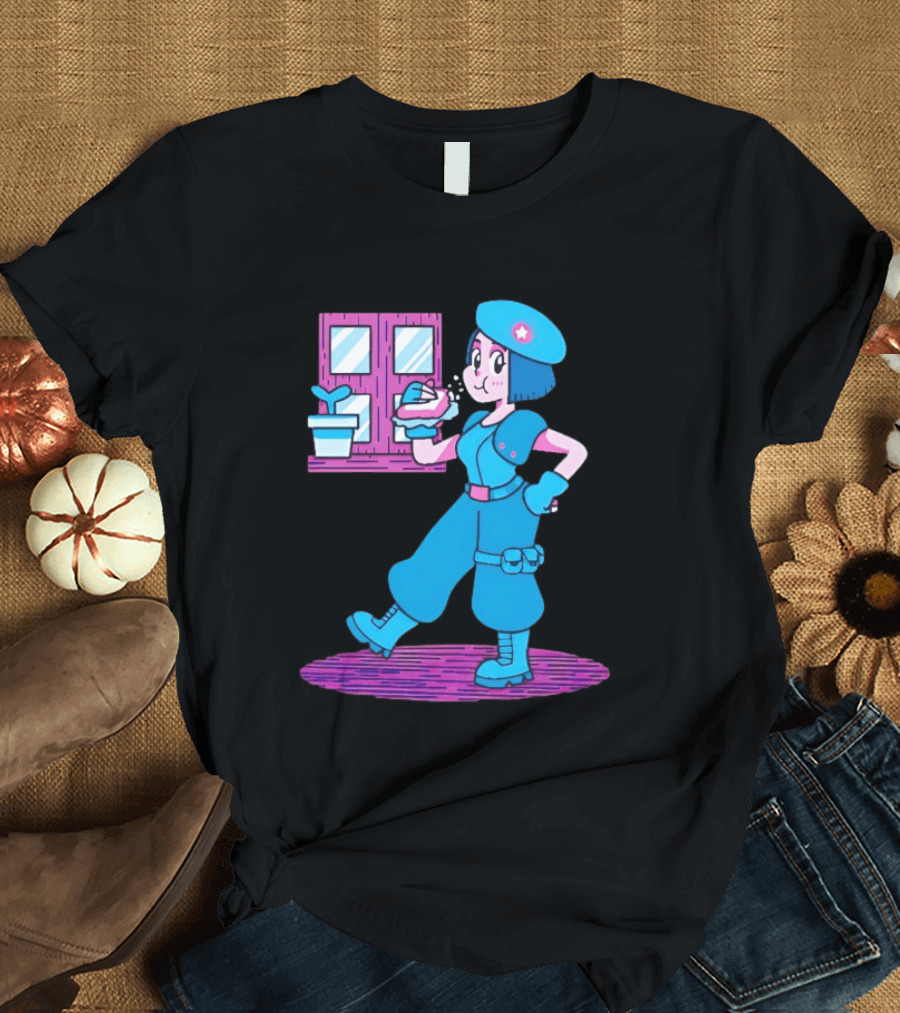 Cartoon Zombie Fighter Holding Plant And Spray T-Shirt