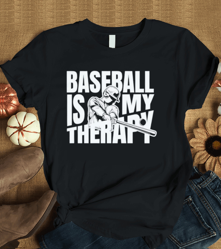 Baseball Is My Therapy Player Hitting Ball T-Shirt