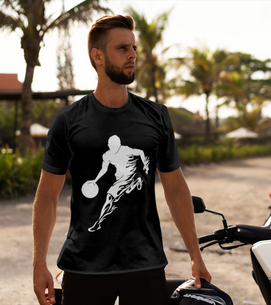 Basketball Player Dribbling With White Flame Motion T-Shirt