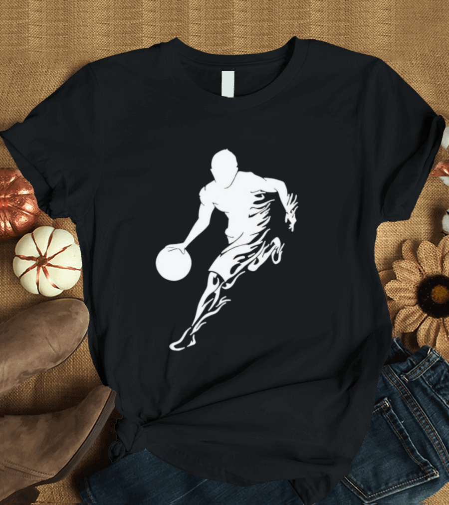 Basketball Player Dribbling With White Flame Motion T-Shirt