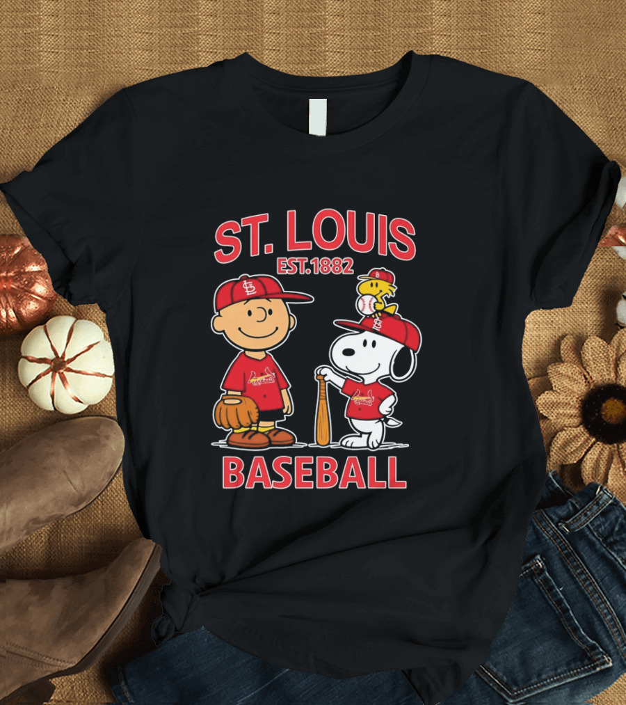 Charlie Brown Snoopy Woodstock St Louis Cardinals Baseball Est 1882 T-Shirt