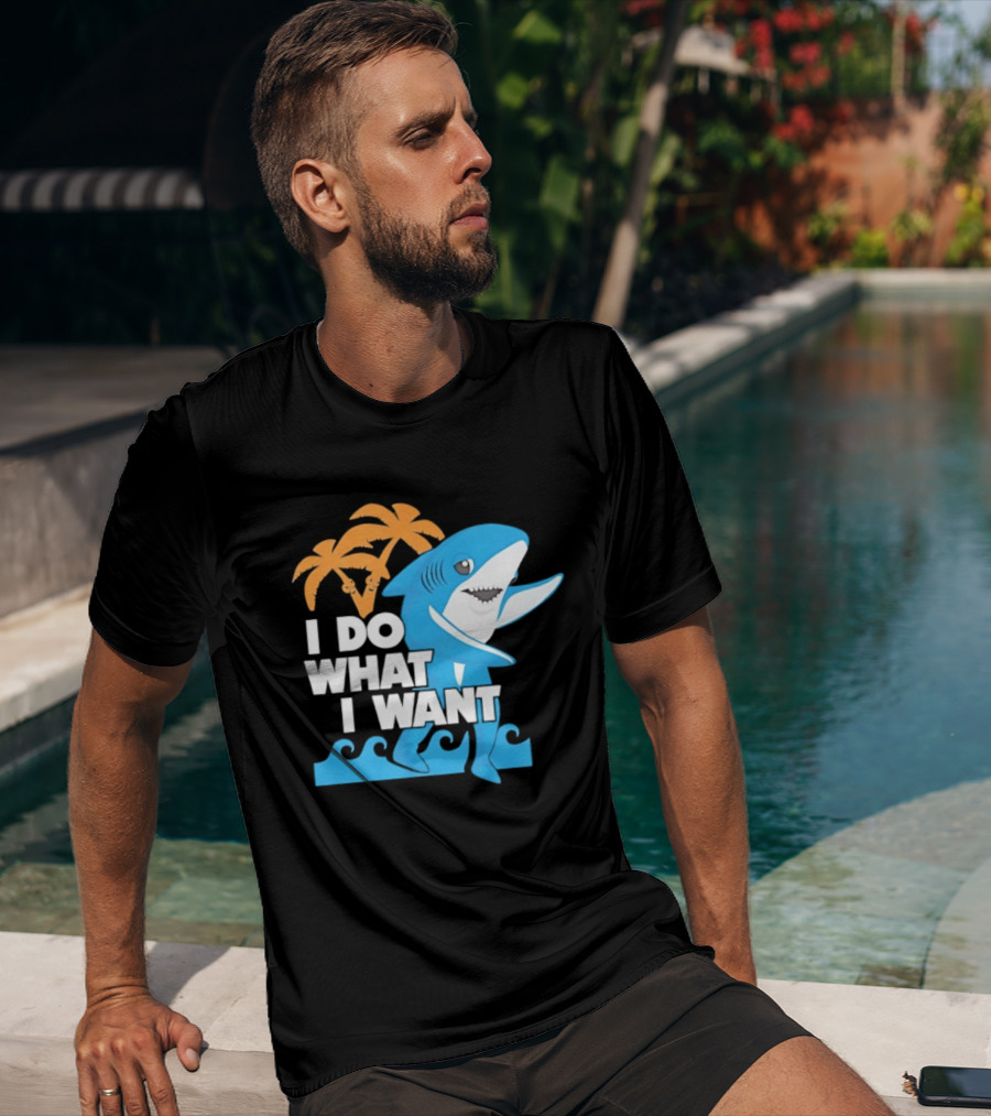 I Do What I Want Shark Palm Tree Sea Waves T-Shirt