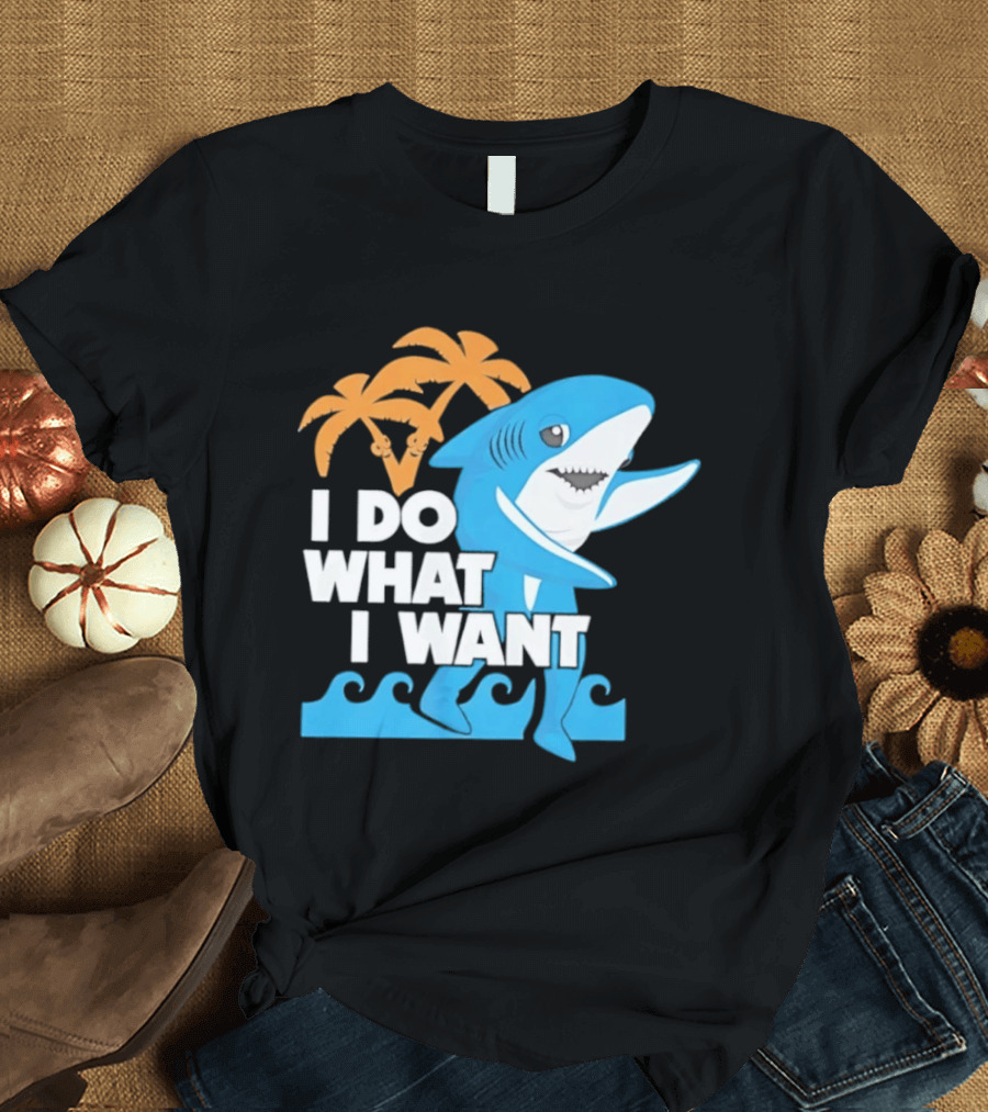 I Do What I Want Shark Palm Tree Sea Waves T-Shirt