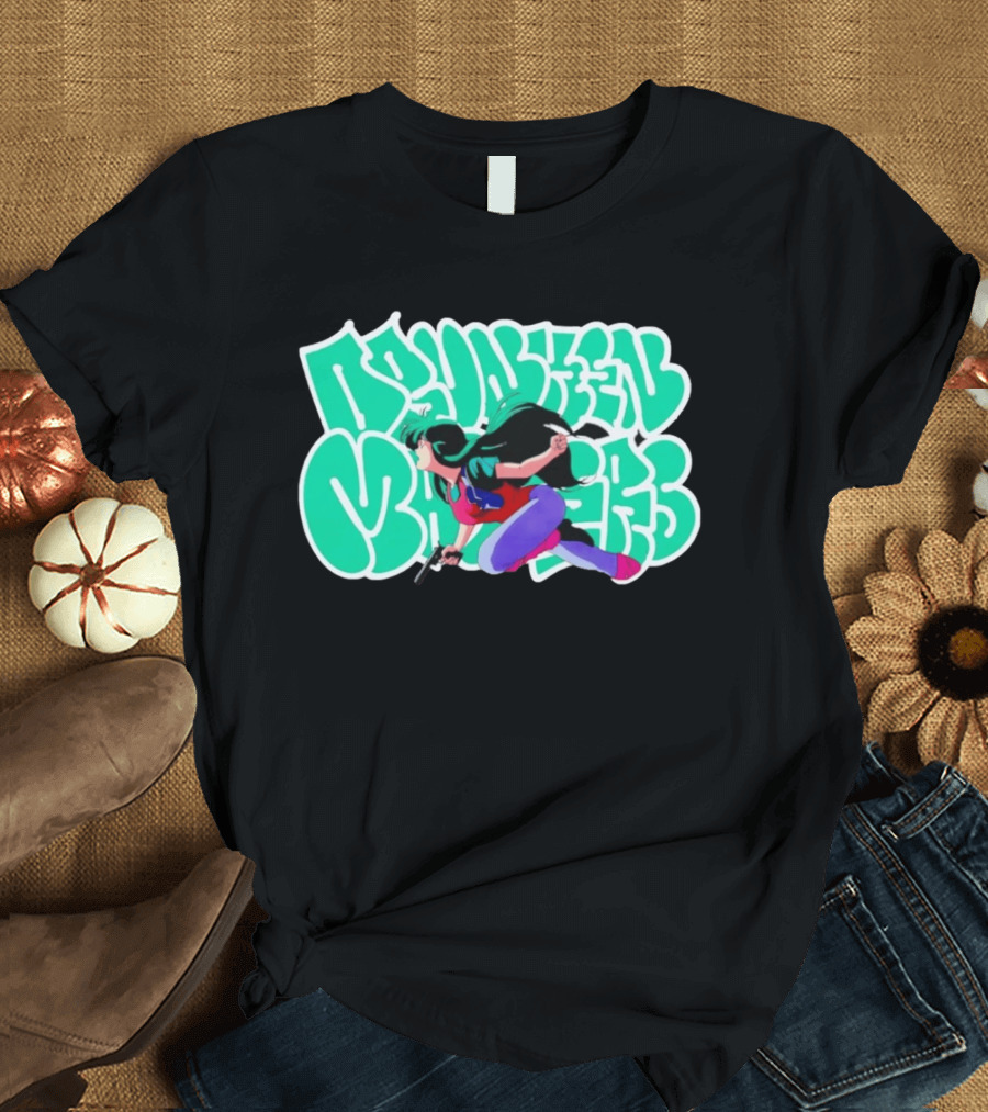 Drunken Masters Anime Girl Green Graffiti Gun Action T-Shirt