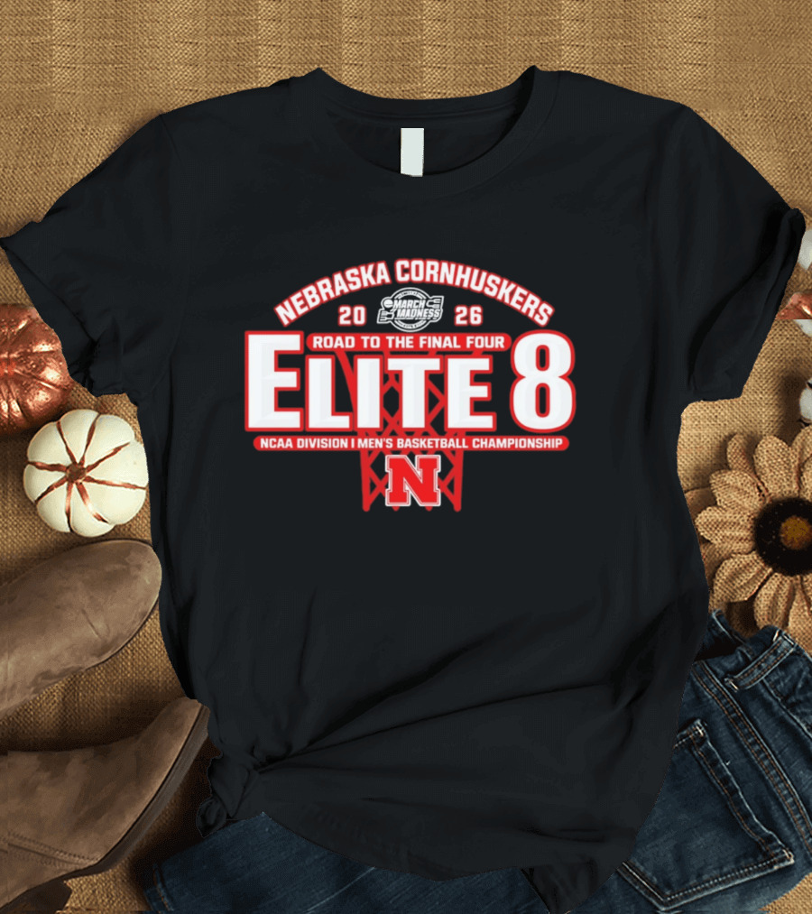 Nebraska Cornhuskers 2026 NCAA Division I Men's Basketball Championship Road To The Final Four Elite 8 T-Shirt