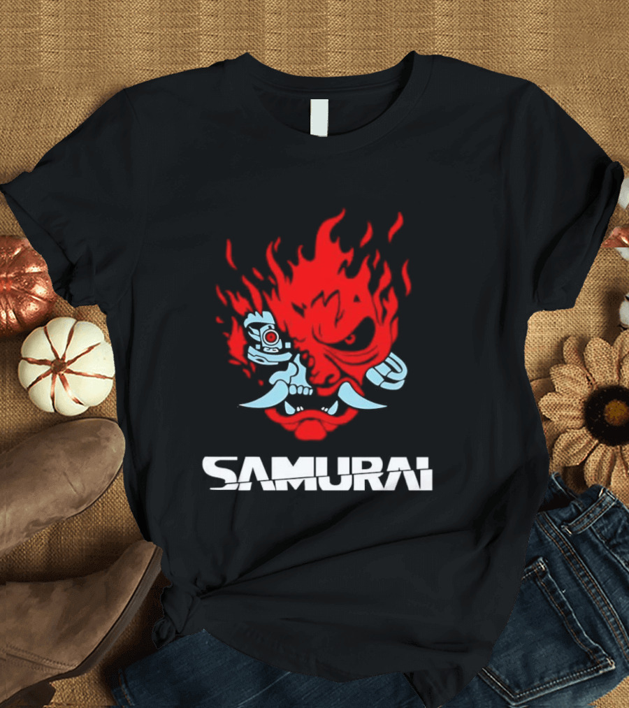 Samurai Japanese Oni Demon Mask Flame T-Shirt