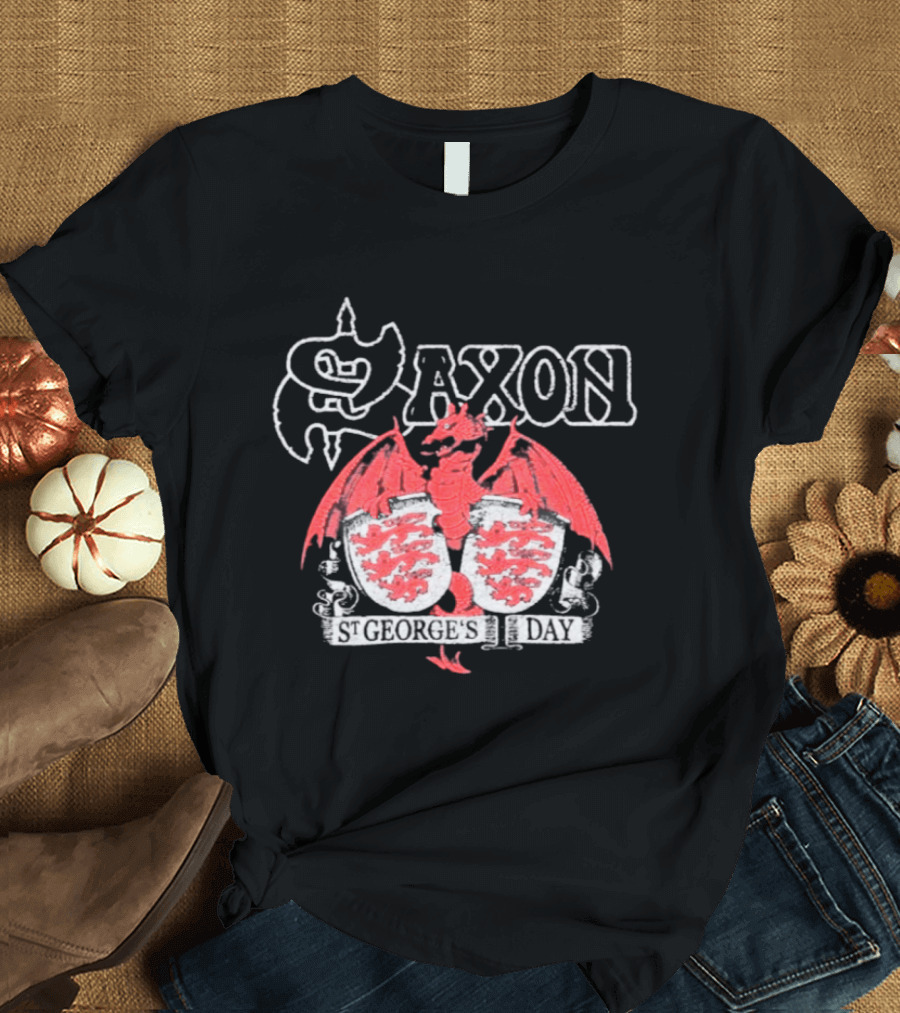 Saxon St George's Day Red Dragon Three Lions Crest T-Shirt