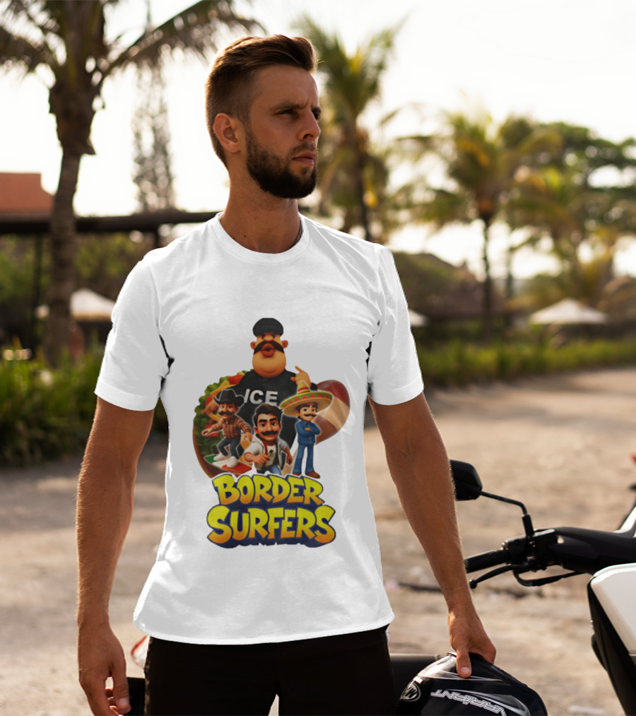 Border Surfers ICE Cartoon Characters Mexican Hat T-Shirt