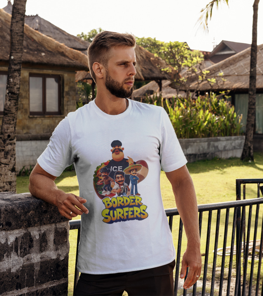 Border Surfers ICE Cartoon Characters Mexican Hat T-Shirt
