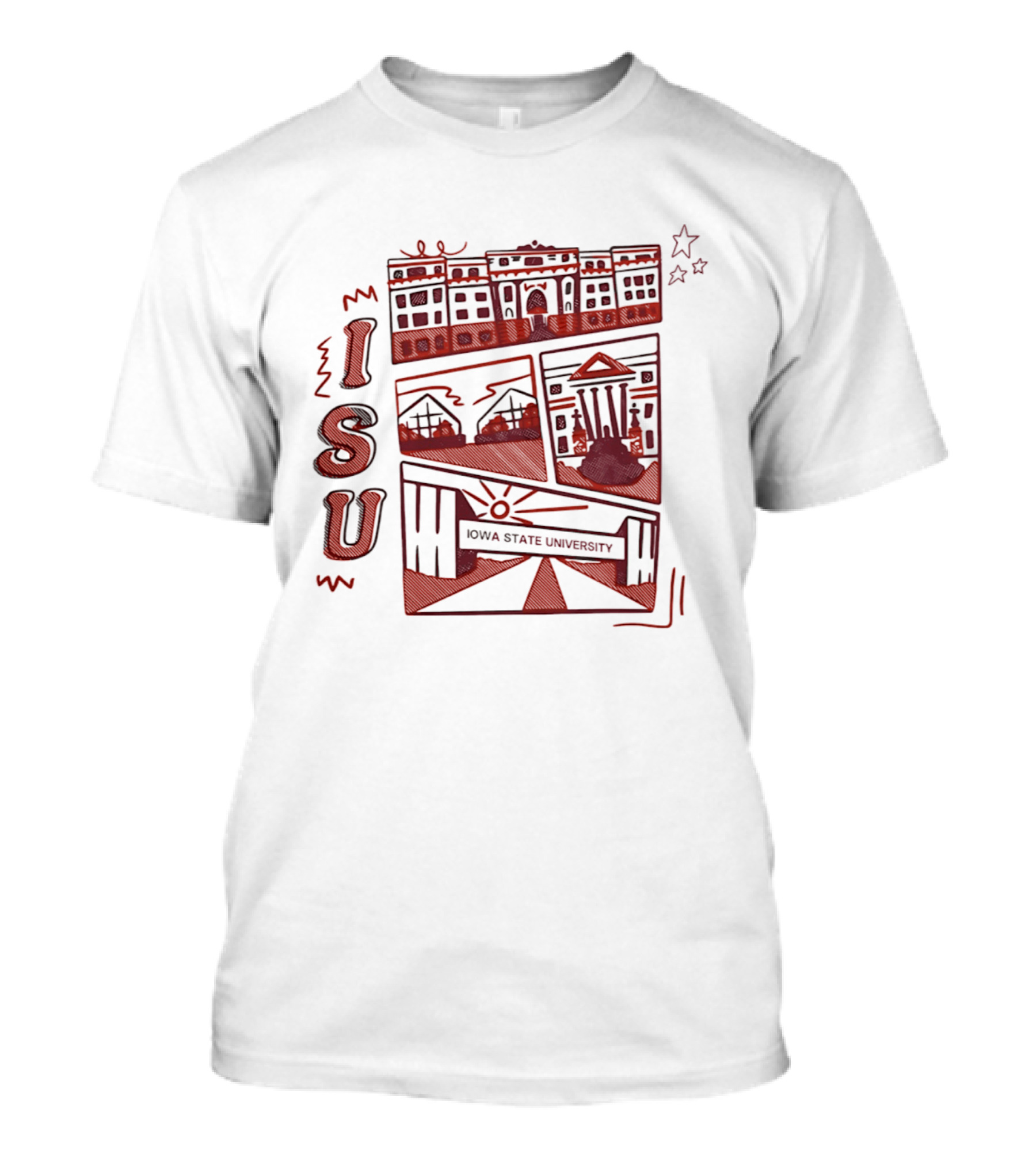 Iowa State University ISU Campus Landmarks Comic Paint T-Shirt