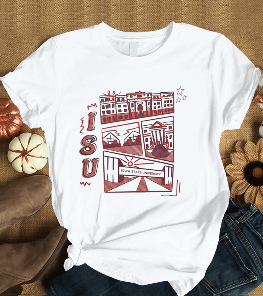 Iowa State University ISU Campus Landmarks Comic Paint T-Shirt