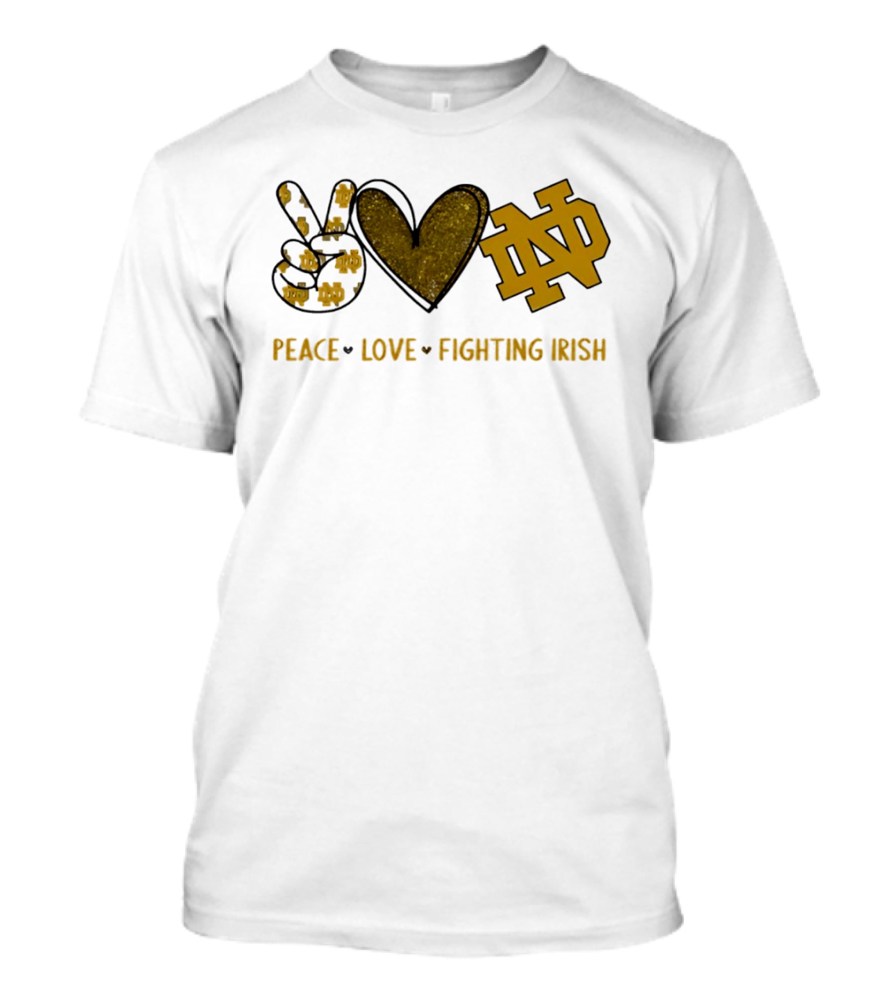 Peace Love Notre Dame Fighting Irish Hand Sign Heart Shape ND T-Shirt