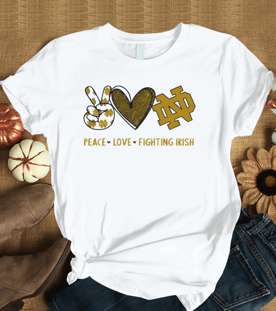 Peace Love Notre Dame Fighting Irish Hand Sign Heart Shape ND T-Shirt