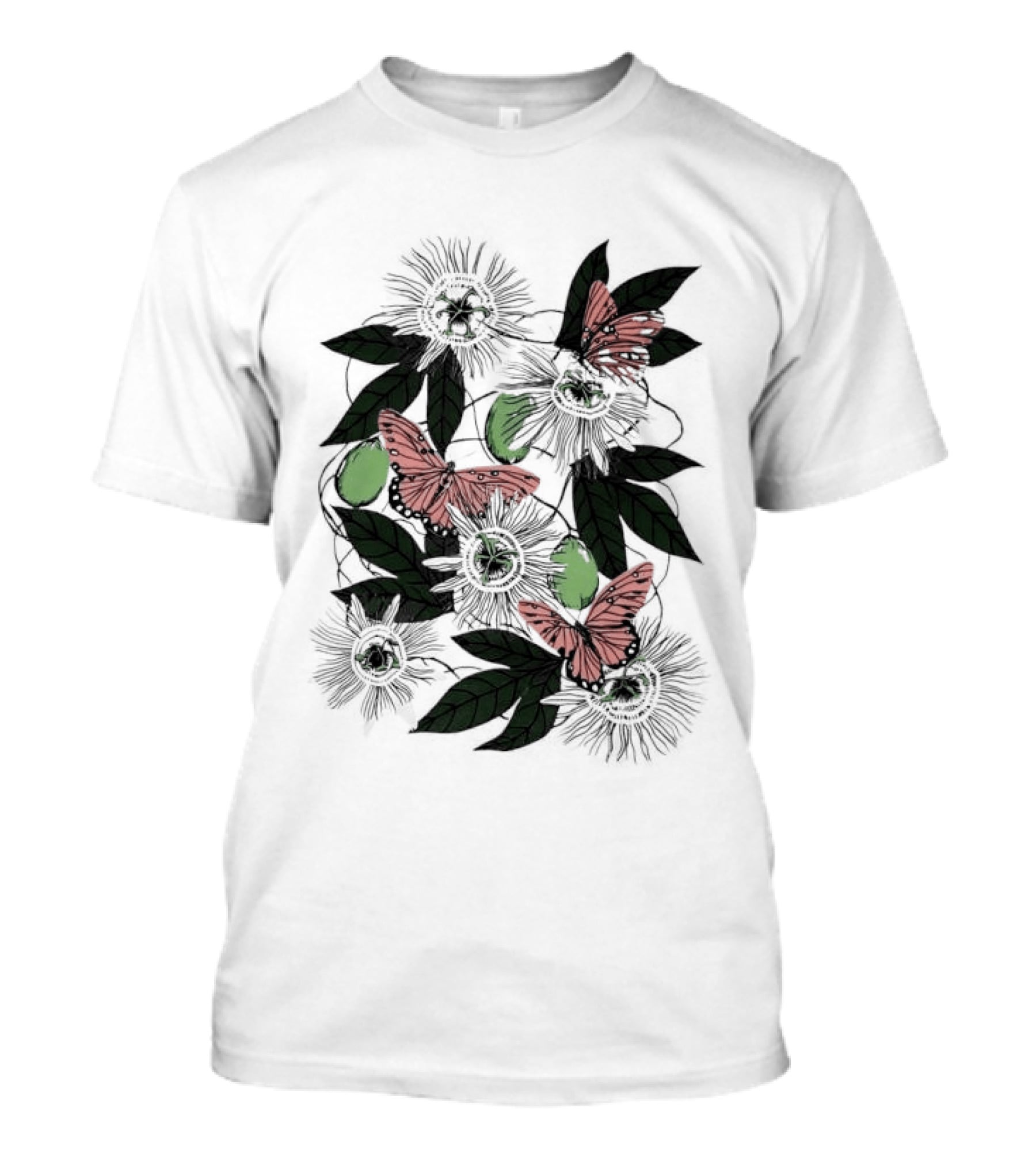 Passion Flower Pistachio Incarnata Red Butterflies Adult T-Shirt
